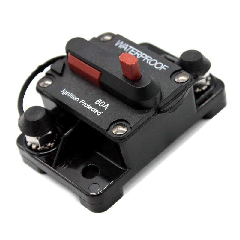 Traktronix 60Amp Circuit Breaker for Boat Trolling Motor Marine ATV Trailer Vehicles Battery Charger Golf Cart Solar System Inline Fuse with Manual Reset Switch Waterproof DC 12V-48V IP67 - Image 1